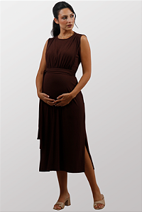Vestido Gestante Amamentação Betina Marrom