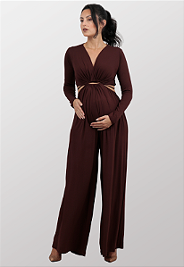 Macacão Gestante Amamentação Mirella Marrom