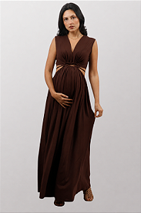 Vestido Gestante Amamentação Recortes Nanda Marrom