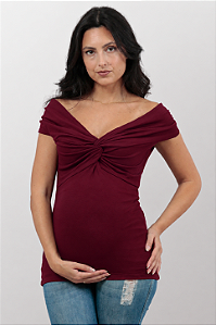 Blusa Gestante Ombros a Mostra Ofelia Vinho