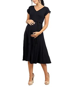 vestido midi preto gestante