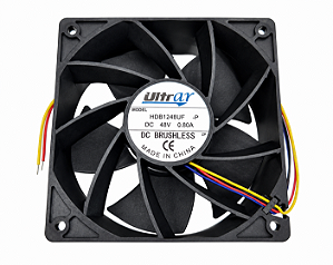 COOLER 48V 120X120X38 ROLAMENTO 0.80 AMP - 38.4 WATTS - 6800 RPM - 222,86 CFM - ULTRAR 4 FIOS / SEM CONECTOR