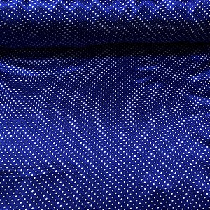 Cetim Estampado Fundo Azul Poá Miúdinho Branco