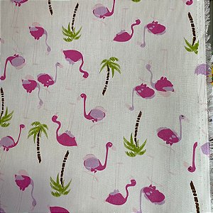 Tricoline Estampada Flamingos Rosas