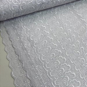 Broderi Branco Floral Barrado