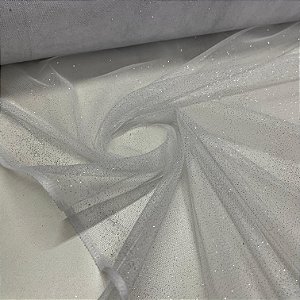 Tule Com Glitter Branco Com Prata