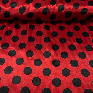 Cetim Estampado Fundo Vermelho Poá Preto