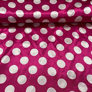 Cetim Estampado Fundo Rosa Com Poá Branco