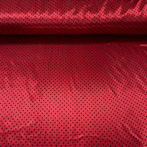 Cetim Estampado Fundo Vermelho Poá Miúdinho Preto