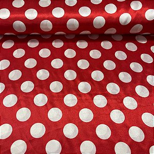 Cetim Estampado Fundo Vermelho com Poá Branco
