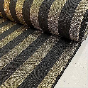 Jacquard Listrado Com Brilho Preto E Dourado