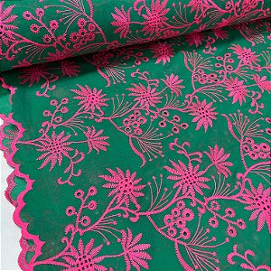 Layse Bordada Verde Com Floral Rosa