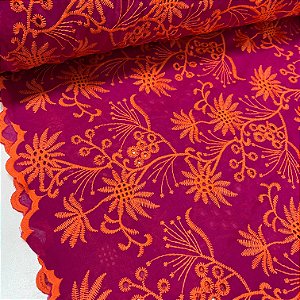 Layse Bordada Rosa Com Floral Laranja