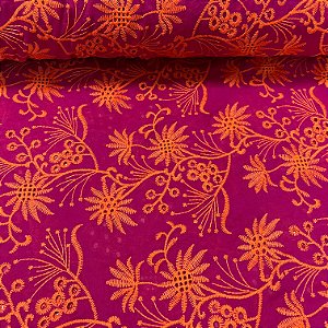 Laise Bicolor Bordada Pink Folhagens Laranja