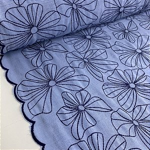 Layse Bordada Fundo Azul Clarinho Com Bordado Marinho