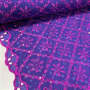 Layse Bordada Roxo Com Quadriculados e Floral Rosa