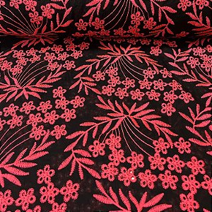 Laise Bicolor Bordada Preto Sob Vermelho