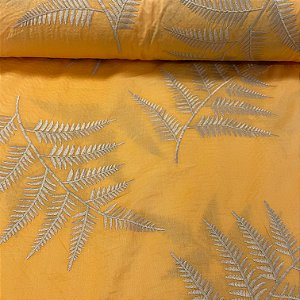 Laise Bicolor Bordada Folhagens Amarela