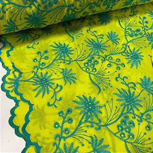 Layse Bordada Amarelo Neon Com Bordado Verde