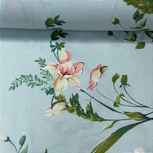 Percal De Microfibra Estampado Fundo Azul Clarinho com Florzinhas
