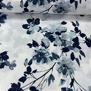 Percal De Microfibra Estampado Fundo Branco com Florzinhas Cinza