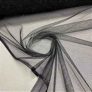 Tule Com Glitter Preto Com Prata