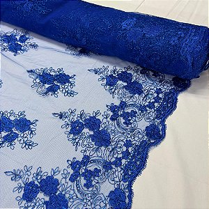 Tule Bordado Cord Metalic Azul Royal