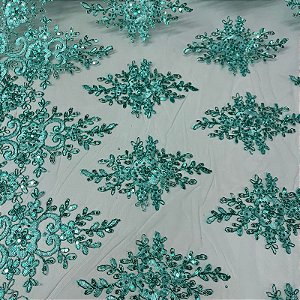 Tule Bordado Spangle Shine Ciano