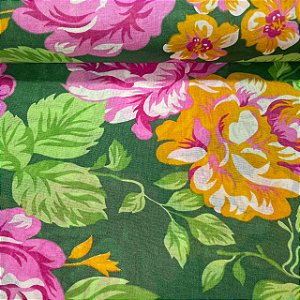 Chita Maxi Floral Fundo Verde Flores Amarelas