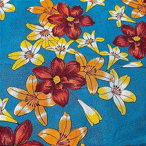 Chita Maxi Floral Fundo Turquesa e Lírios