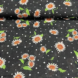Chita Mini Floral Fundo Preto Petit Poá