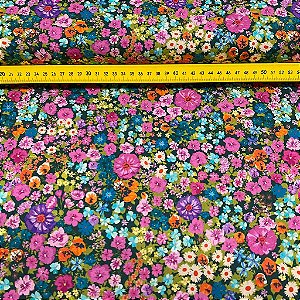 Tricoline Digital Estampada Floral Miúdo Colorido