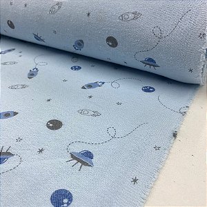 Fustão Estampado Azul Bebê Space