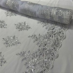 Tule Bordado Cord Spangle Shine Branco