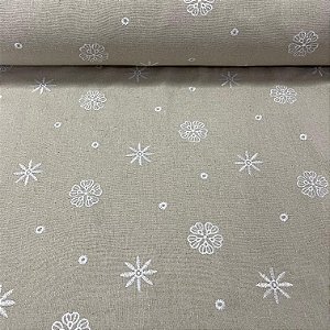 Linho com Viscose Bordado Crú Floral Branco