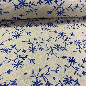 Linho com Viscose Bordado Crú Floral Royal