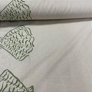 Linho com Viscose Bordado Concha Verde Barrado