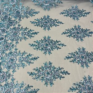 Tule Bordado Spangle Shine Azul Bebê