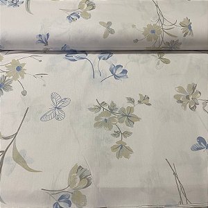 Percal Estampado 180 Fios Florzinhas Com Borboletas Azuis