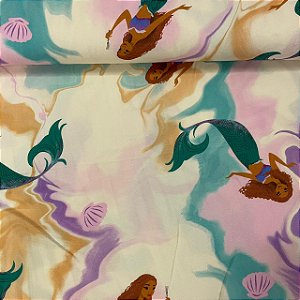 Viscose Estampada Fundo Colorido com Sereias