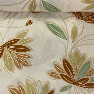Percal Estampado 180 Fios Fundo Off Whitte com Flores Neutras
