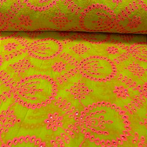 Laise Bordada Bicolor Amarelo com Laranja Neon