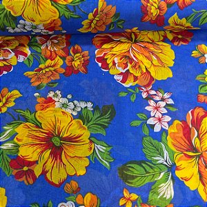 Chita Maxi Floral Fundo Azul Flores Amarelas