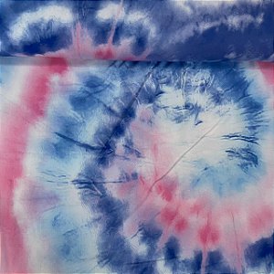 Viscose Estampada Tie-Dye Azul com Rosa e Branco