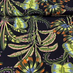 Viscose Estampada Floresta Fundo Preto