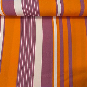 Viscose Estampada Listrado Laranja, Lilás e Branco
