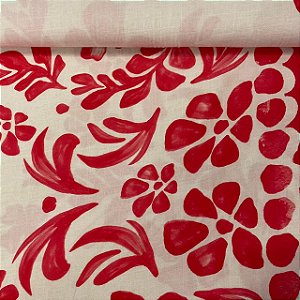 Viscose Estampado Fundo Off White com Floral Vermelho