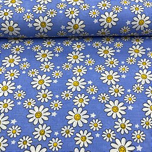 Crepe Estampado Fundo Lilás Com Margaridas