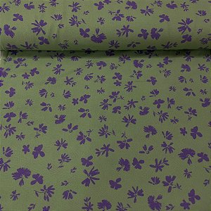 Viscose Estampada Fundo Verde com Florzinhas Roxas