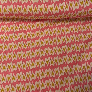 Viscose Estampada Fundo Rosa com Corações Amarelos